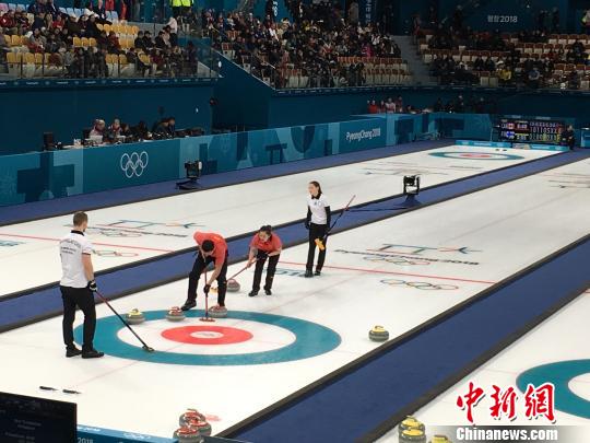 巴德鑫/王芮在与俄罗斯奥运选手的比赛中。　卢岩　摄