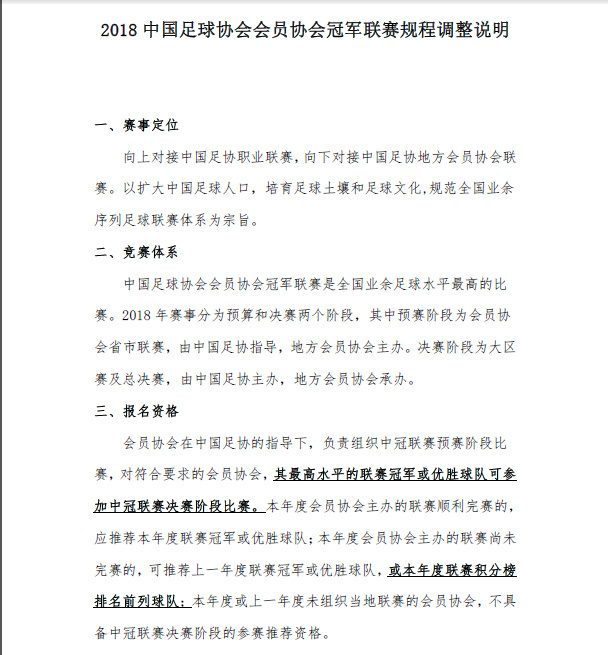 中国足协业余联赛更名为中冠联赛 赛程分决预