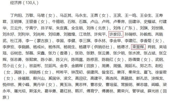 新一届全国政协委员名单公布许家印束昱辉入选