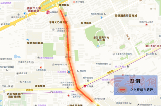 西延路与西影路立交所在位置示意图