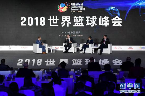 10月3日拍攝的2018世界籃球峰會現場。新華社記者李一博攝