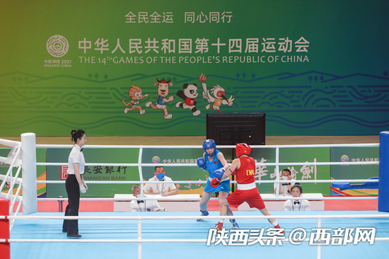 6月7日下午,十四运会拳击测试赛在榆开赛。