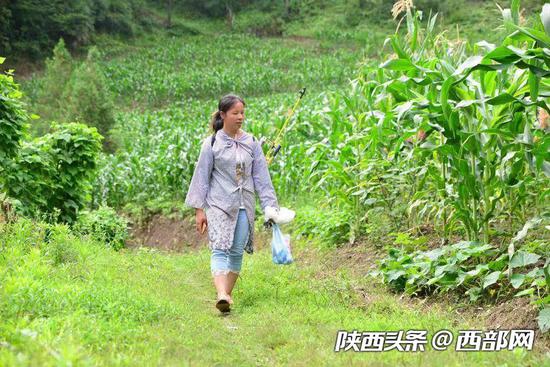 2018年夏季,陈金兰干完农活正在回家的路上。