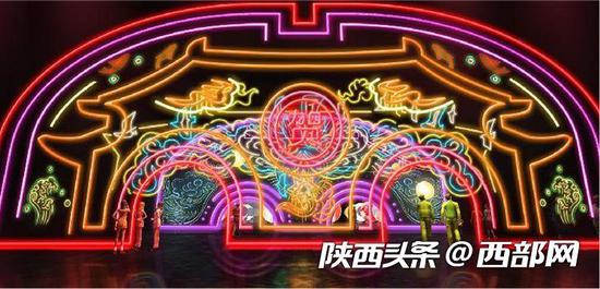 层叠的霓虹灯装置,勾勒出大唐盛世的图景。