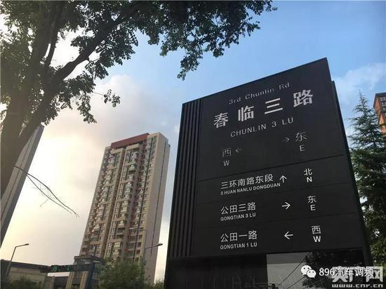 新设立的春临三路路牌(央广网记者 张美 摄)