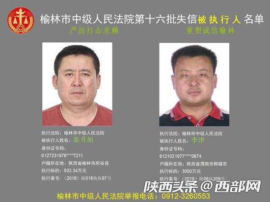 榆林法院曝光一批“老赖”名单。