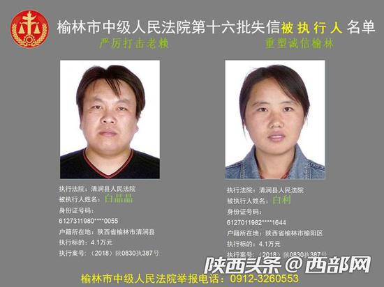 榆林法院曝光一批“老赖”名单。