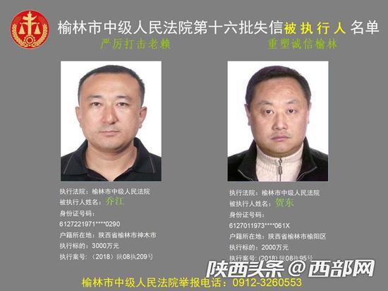 榆林法院曝光一批“老赖”名单。