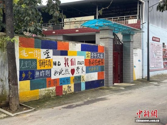 图为黄良新村内一处彩绘墙面。杨英琦 摄