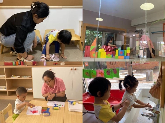 在AIT课程的照护和游戏板块,老师帮助孩子们构建各种生活自理能力,进行各项早期发展
