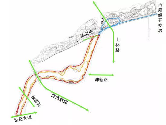 渭河绿道南岸段及沣河绿道能源金贸片区段示意图
