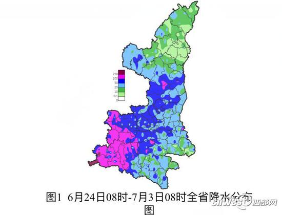 6月24日08时-7月3日08时全省降水分布图