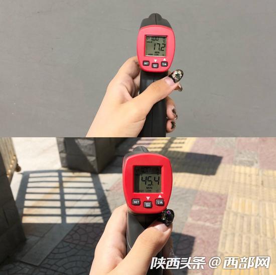 上圖為納涼中心內溫度 下圖為室外溫度。