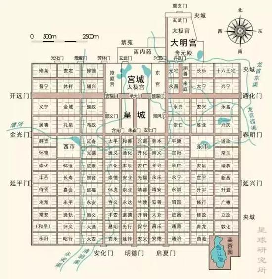 唐长安城平面图。（图来自星球研究所）