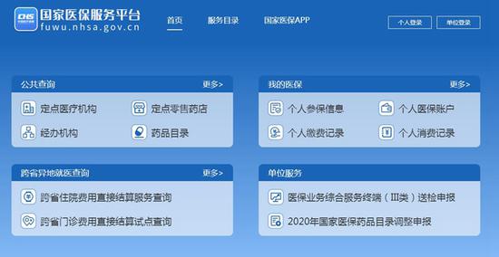 国家医保服务平台网站。