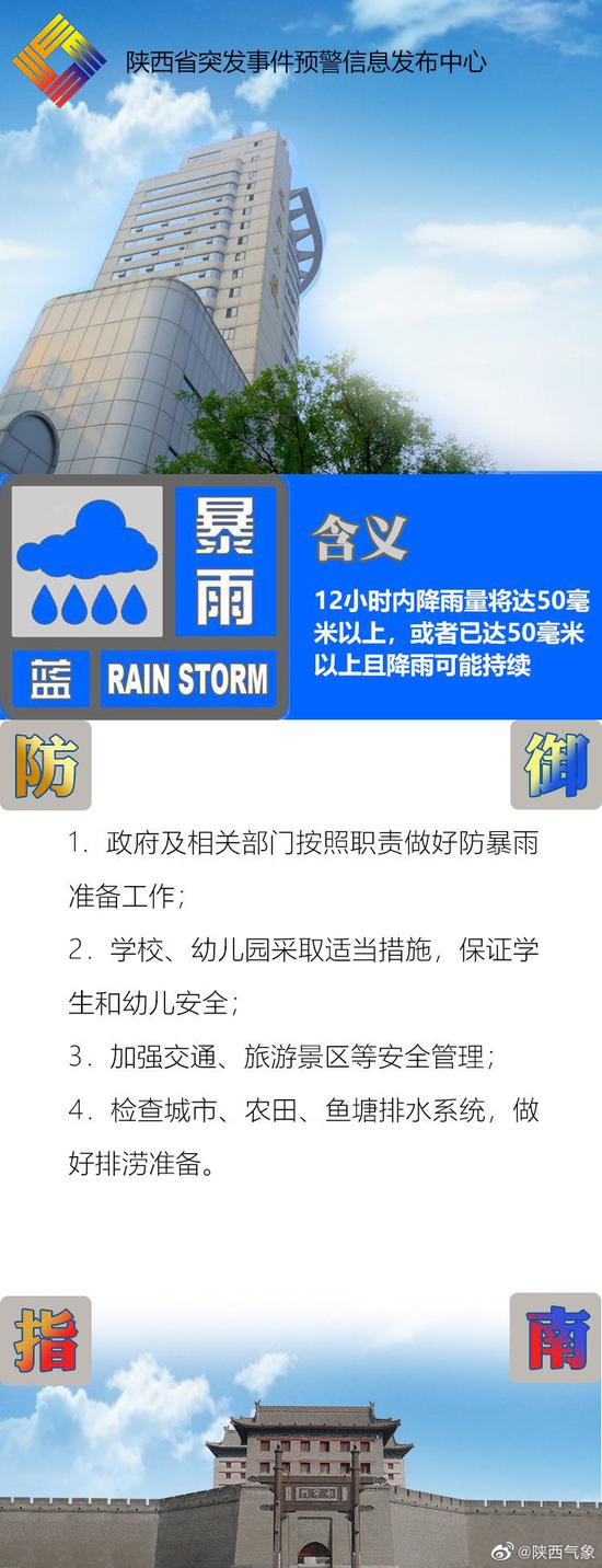  陕西省气象台发布暴雨蓝色预警