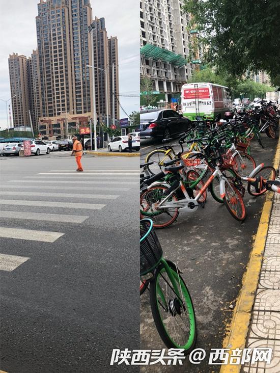 公交站牌被共享单车围堵。