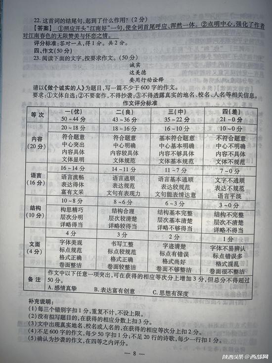 2019年陕西中考数学试卷及参考答案