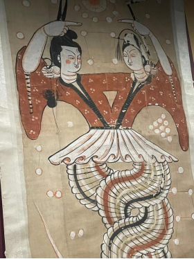 馆藏展品复原品:伏羲女娲图。新疆维吾尔自治区博物馆藏