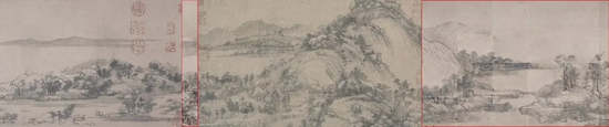 陕西师范大学AI修复古籍 黄公望《富春山居图》的完整修复结果(红框为复原出的内容)