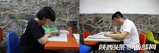 埋頭學習的學生。