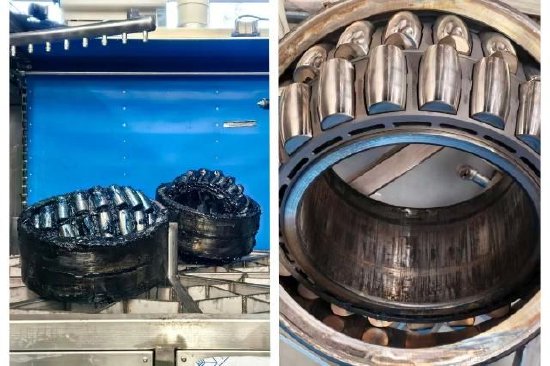 图为轴承清洗前后对比