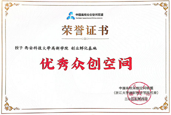 2025年学院荣获中国高校众创空间联盟颁发的国家级“优秀众创空间”荣誉
