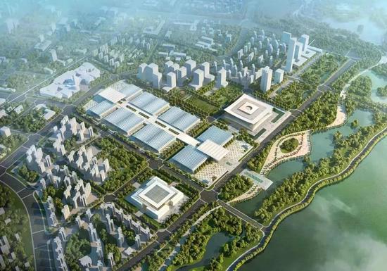 ▲西安丝路国际会议中心(右)与西安丝路国际展览中心(左)