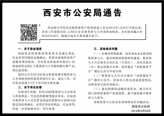 西安联合学院非法集资案资金清退比例公布