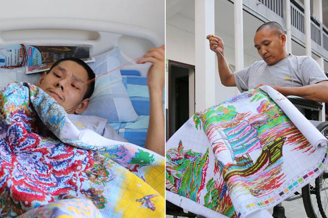 两男人高位截瘫进残疾人托管中心成了“绣娘”