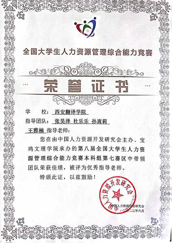 2023年第八届全国大学生人力资源综合能力竞赛获奖