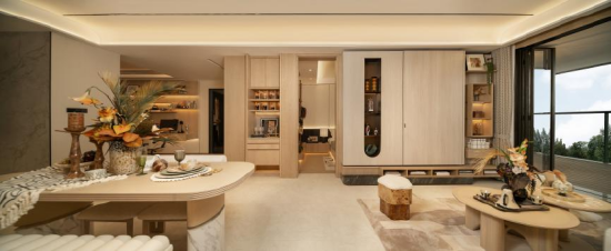 （建面约105m²创意装修展示空间实景图）