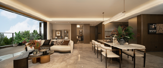 （建面约125m²创意装修展示空间实景图）