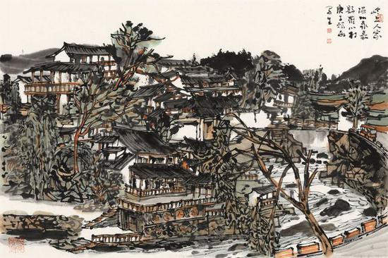《岭上人家》68X45cm