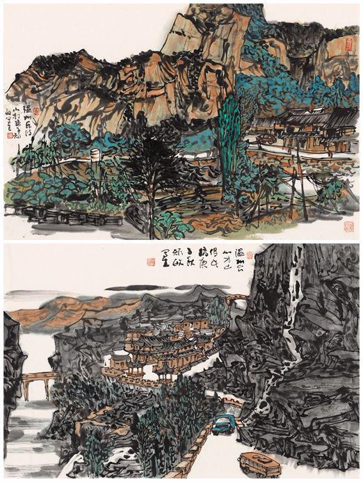 《温州乐清山村》68X45cm(上),温州台州方山 68X45cm(下)
