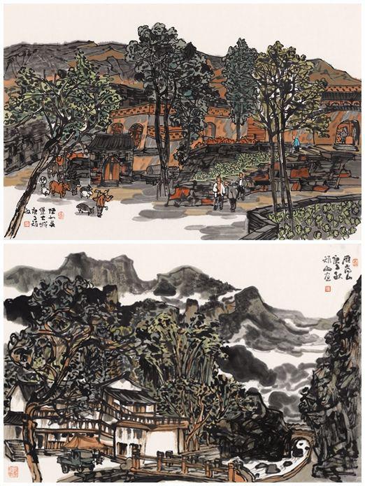 《吴堡古城》68X45cm(上),《雁荡山》68X45cm(下)