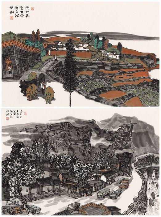 《陕西吴堡古城》68X45cm(上),《太行山王相岩公园》68X45cm(下)