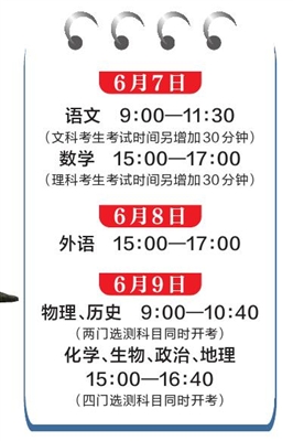 2016江苏高考时间考点公布 苏州市区设6个考