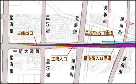 金鸡湖隧道湖西出入口:两进两出