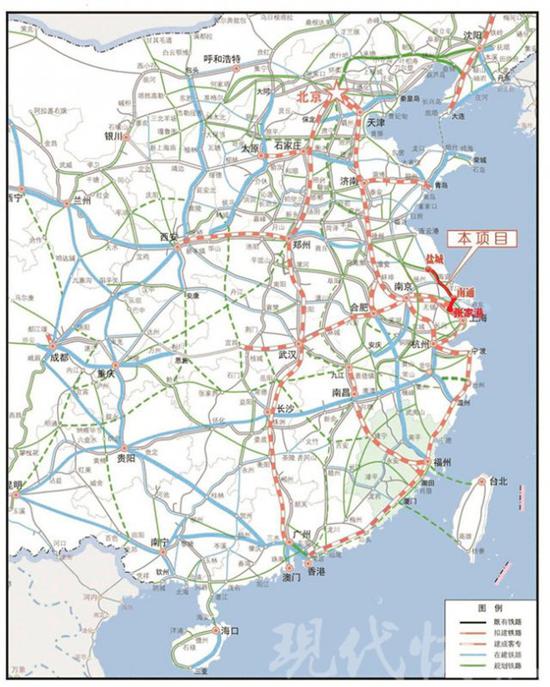 新建盐城至南京铁路地理位置示意图