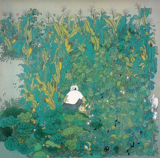 刘金贵《夏至》50x50cm 绢本重彩 2006年
