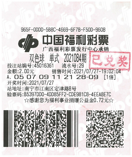(圖為“雙色球”中獎彩票)