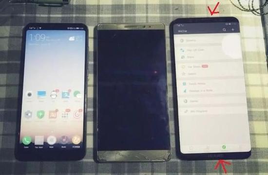 右面这款手机疑似华为Mate20（图片来自www.weibo.com）