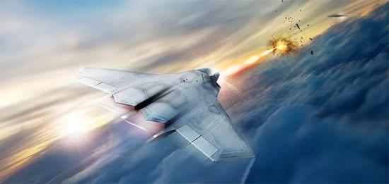 一架美国空军战斗机搭载高能激光器的艺术想象图。