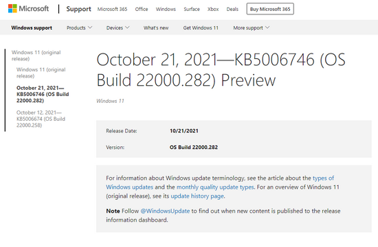 微软推送Win11 Build 22000.282正式版,修复AMD处理器性能等问题