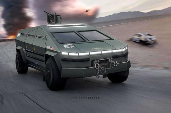  特斯拉Cybertruck的装甲车概念图（图源Jan Peisert）