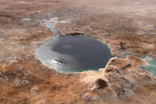 杰泽罗撞击坑湖水充盈年代的假想图 | NASA