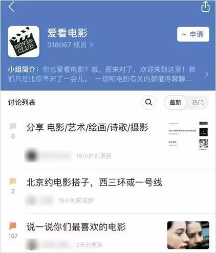 如今的“爱看电影”小组