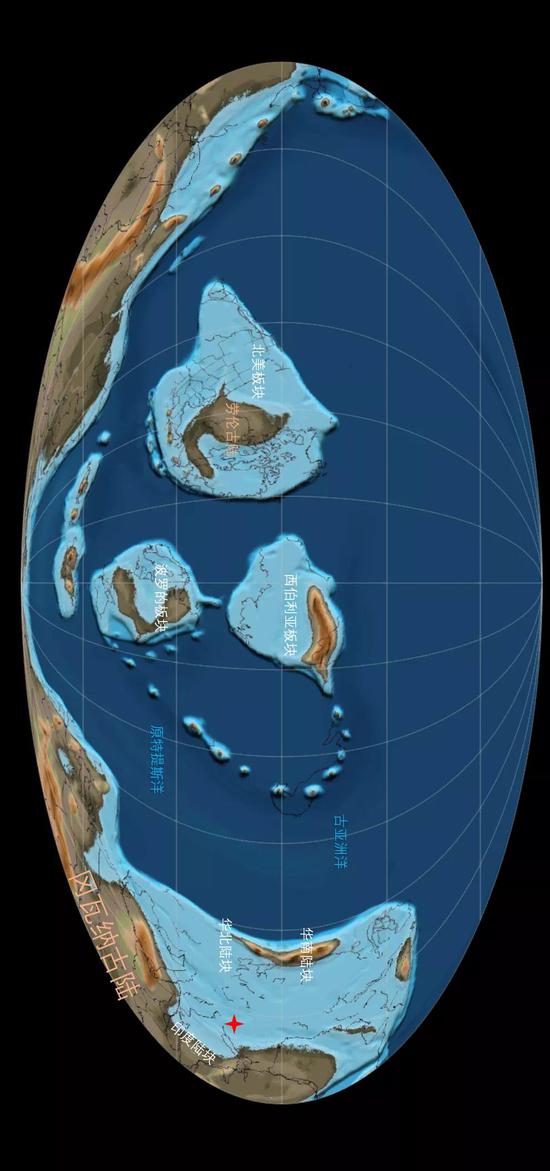  4.7亿年前奥陶纪中早期的全球古地理复原图 