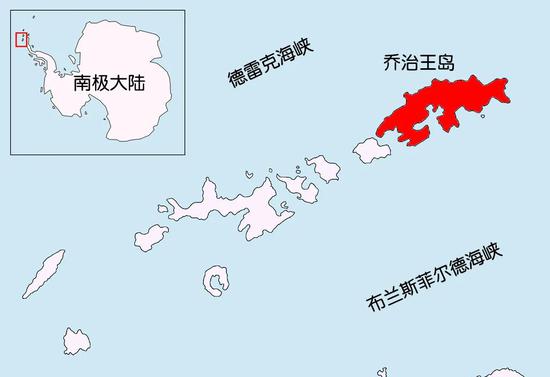 乔治王岛（图中红色区域）。| 图片来源：Apcbg/Wikicommons